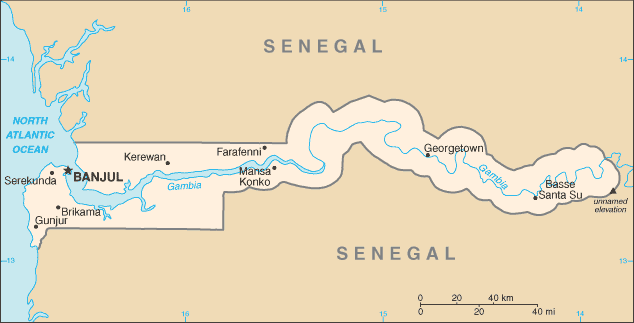 Landkarte Gambia Afrika