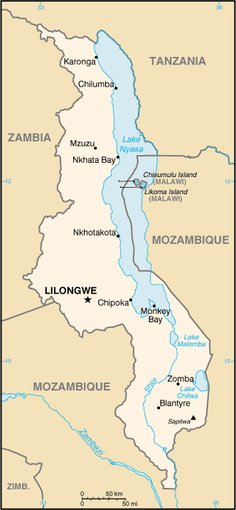 Karte Malawi Afrika