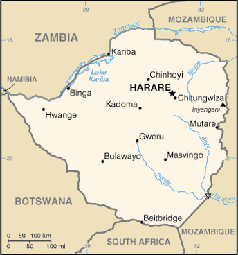 Karte Simbabwe Afrika
